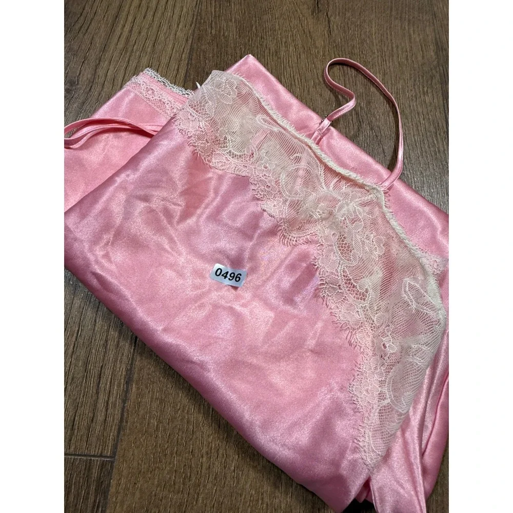 Victorias‎ Secret Pink Satin Lace Trim Chemise Nightgown Slip Dress Small